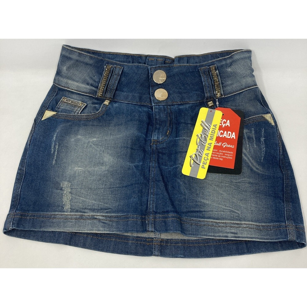 Pit‎ Bull Denim Jean Skirt Embroidered Butt Lift Pads Women's Brazil 42 US 7/8